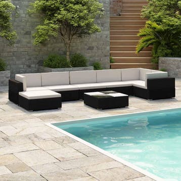 vidaXL 8-delige Loungeset met kussens poly rattan zwart, Verzenden, Nieuw, 8 zitplaatsen, Loungeset
