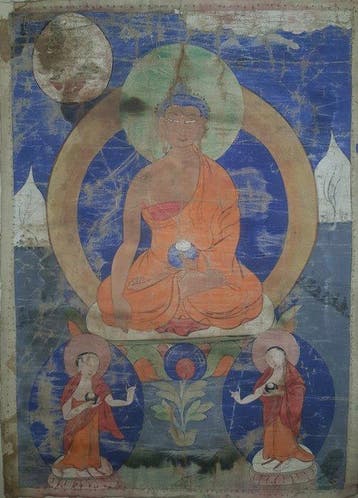 Thangka van Shakyamuni Boeddha, Tibet, 18e-19e eeuw. - Zijde, Antiek en Kunst