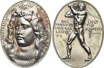 Hochovale verzilverte Bronze-medaille 1914 Eerste wereldo..., Verzenden