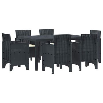 vidaXL Tuin Eetset 7 st Antraciet Polt riet, Verzenden, Nieuw, 7 zitplaatsen