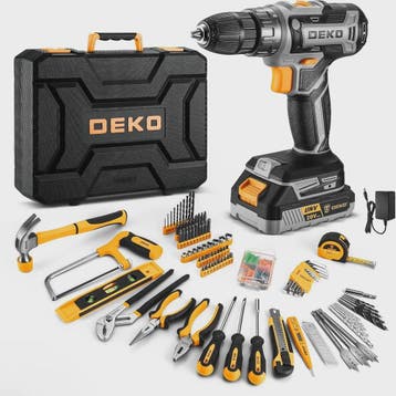 DEKO Complete Gereedschapskist met 20V Accuboormachine, 186, Verzenden, Nieuw