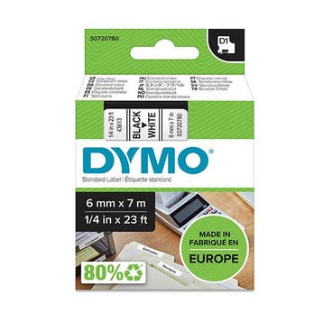 Dymo S0720780 / 43613 tape zwart op wit 6 mm (origineel), Computers en Software, Printerbenodigdheden, Verzenden, Nieuw, Printertape