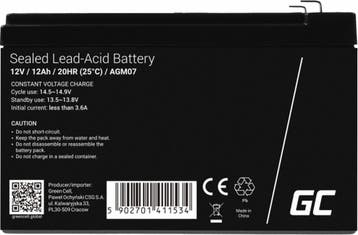 Green Cell 12V 12Ah (6.3mm) 12000mAh VRLA AGM accu, Ophalen of Verzenden, Zo goed als nieuw
