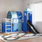 vidaXL Stapelbed met glijbaan en gordijnen blauw 90x200 cm, 90 cm, Eenpersoons, Nieuw, 200 cm