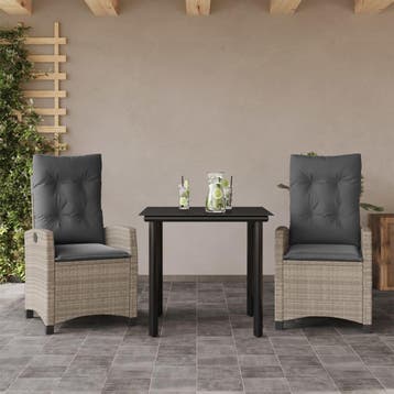 vidaXL 3-delige Tuinset met kussens poly rattan lichtgrijs, Verzenden, Nieuw, 2 zitplaatsen, Tuinset