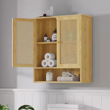 Bamboe Wandkast met 2 Deuren – Badkamerkast met Planken, Verzenden, Nieuw