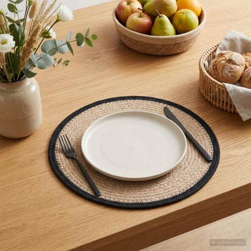 vidaXL Jute placematten 12 st Naturel en Zwart 100% Tossa, Verzenden, Nieuw, Bruin