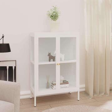 vidaXL Dressoir 75x35x105 cm staal en glas wit, Verzenden, Nieuw, 50 tot 100 cm, Metaal