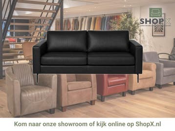 Leren bank Match - 3 zits - Granada Black (zwart) - Poten, Nieuw, Ophalen of Verzenden, Rechte bank, Modern