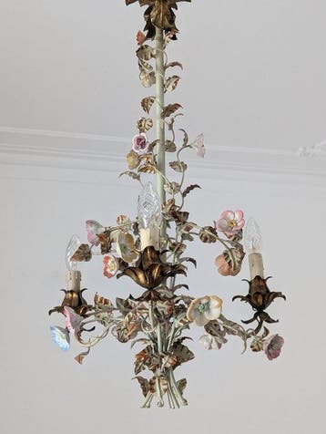 Plafondlamp - IJzer - Roselline keramiek
