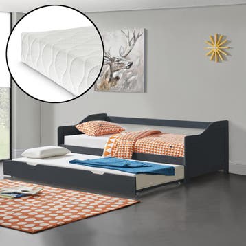 Bedbank tienerbed met onderschuifbed icl. matrassen donkergr, Huis en Inrichting, Verzenden, Nieuw
