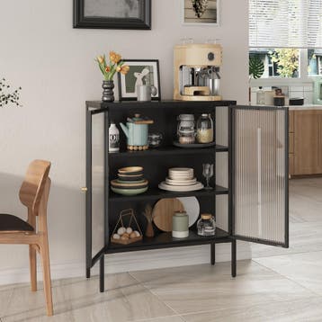 Vitrinekast Susa staal 100x80x30 cm zwart [en.casa], Verzenden, Nieuw