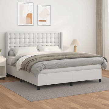 vidaXL Boxspring met matras kunstleer wit 180x200 cm, Overige materialen, Eenpersoons, Verzenden, Wit