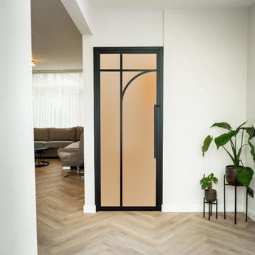 OUTLET: Stalen Binnendeur - Zwart - 5 Vlaks rond - Mat glas, Minder dan 80 cm, Binnendeur, Nieuw, Metaal
