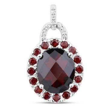 Hanger - 14 karaat Witgoud - 6.07ct. tw. Granaat - Diamant -