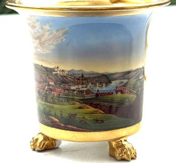 Ansichten Tasse Passau Porzellan mit Untertasse - Golddekor