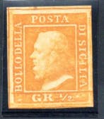 Italiaanse oude staten - Sicilië - 1/2 Gr oranje Tafel nr. 1, Gestempeld
