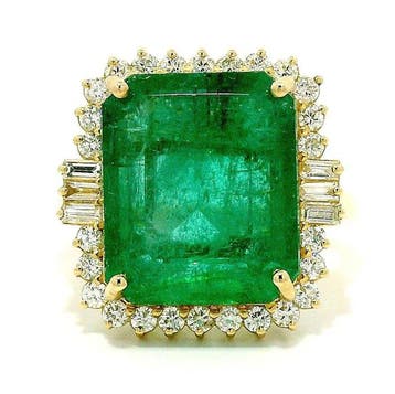 Ring - 14 karaat Geel goud - 8.00ct. tw. Smaragd - Diamant, Nieuw