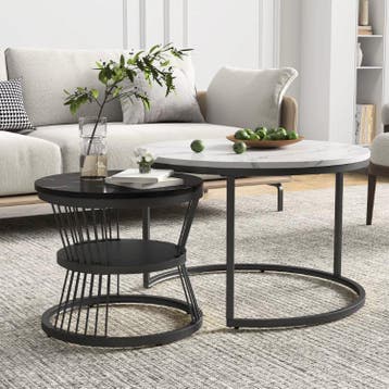 Nieuwe Moderne Ronde Salontafel Set – Wit en Zwart Design, Minder dan 50 cm, 50 tot 100 cm, Verzenden, Rond