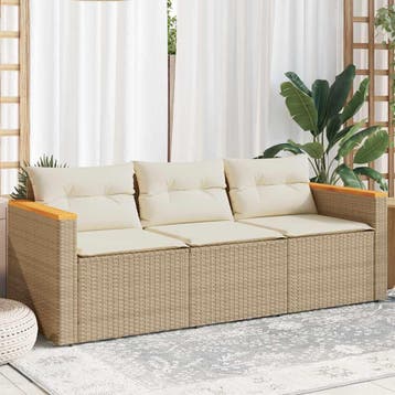 vidaXL Tuinbank 3-zits met kussens poly rattan beige, Tuin en Terras, Verzenden, Nieuw