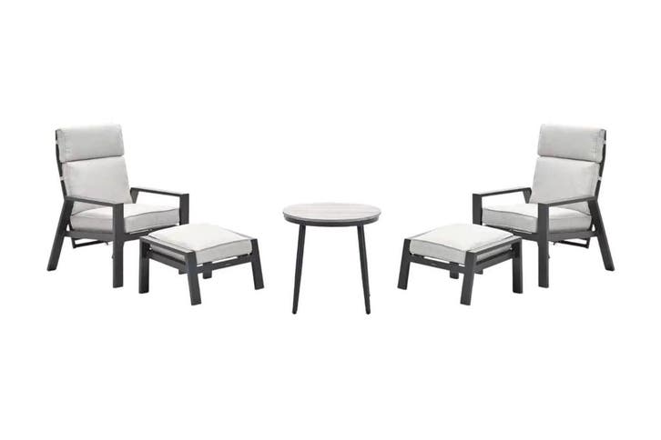 Max verstelbare loungestoelen + voetenbankjes en bijzettafel, Tuin en Terras, Tuinsets en Loungesets, Loungeset, Nieuw, Overige materialen