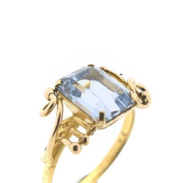 Gouden ring met aquamarijn, Gebruikt, Ophalen of Verzenden, Kleiner dan 17, Met edelsteen