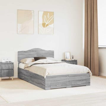 vidaXL Bedframe Grijs Sonoma 135 x 190 cm Bewerkt hout, Verzenden, Nieuw, Twijfelaar, Grijs