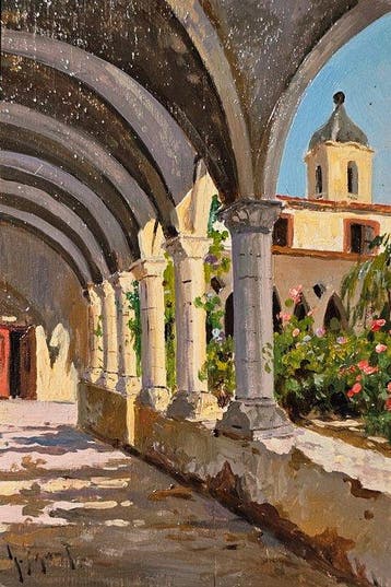 Giacinto Gigante (1806–1876) - Il chiostro di San Francesco, Antiek en Kunst