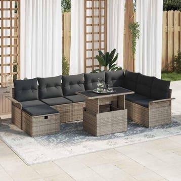 vidaXL Tuin Sofa Set 9 st Grijs poly rattan, Verzenden, Nieuw, Meer dan 8 zitplaatsen