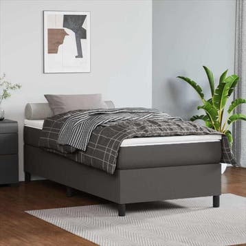 vidaXL Boxspring bed kunstleer grijs 90x200 cm, Overige materialen, 90 cm, Eenpersoons, Verzenden