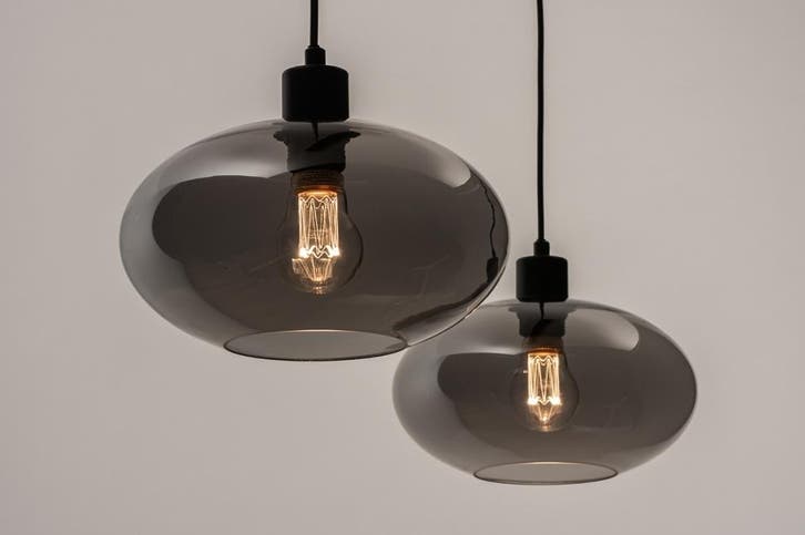Rietveld Hanglampen - Zwart, Grijs - Glas, Metaal, Huis en Inrichting, Lampen | Hanglampen, Verzenden