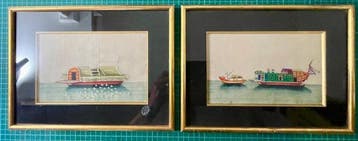 Een paar Chinese pith-schilderijen - rivierkunst - Papier -