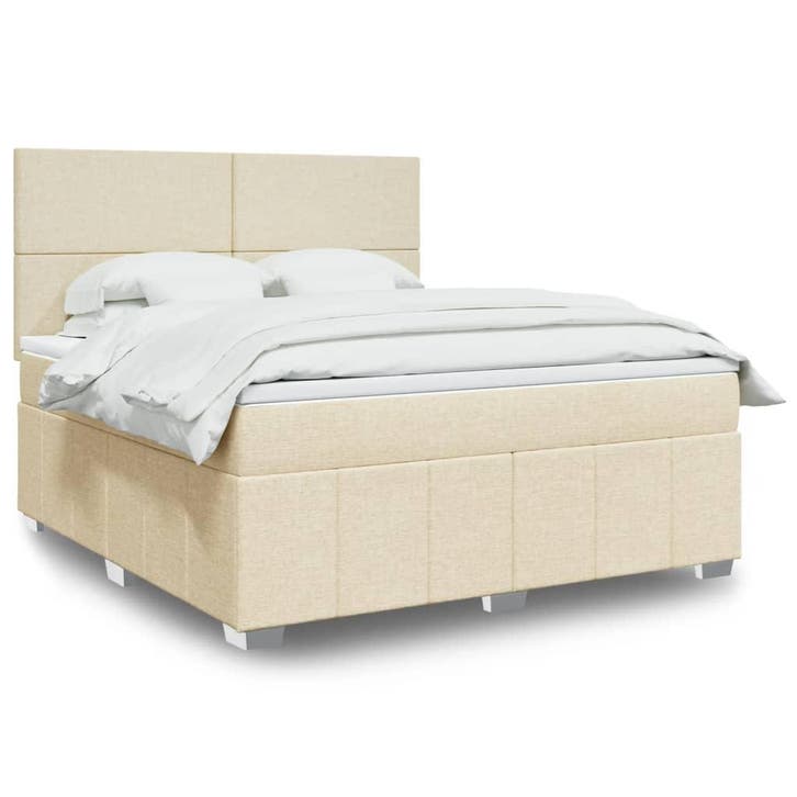 vidaXL Boxspring met matras stof crèmekleurig 180x200 cm, Huis en Inrichting, Slaapkamer | Bedden, 80 cm, 200 cm, Crème, Eenpersoons