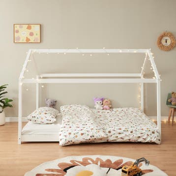 [en.casa] Kinderbed Cerro huisbed met matras 140x200 cm wit, Verzenden, Nieuw