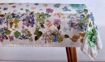 Katoenen tafelkleed met hortensia’s en vlinders - Tafelkleed, Antiek en Kunst