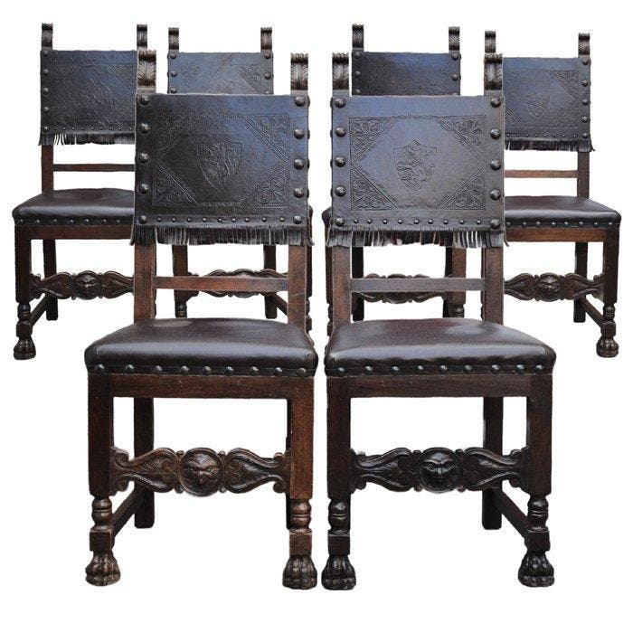 Stoel (6) - Walnoot - Zeldzaam XIXe eeuw., Antiek en Kunst, Antiek | Overige Antiek