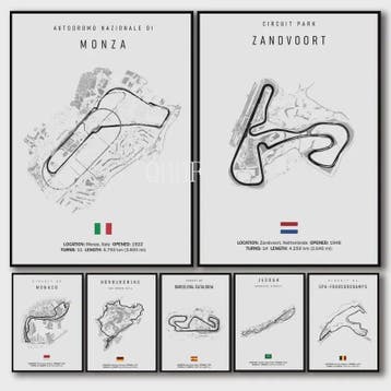 Vintage F1 Circuit Poster: Zwart-Wit Formule 1 Kunst voor de, Verzenden, Nieuw