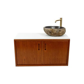 Badkamermeubel | Vintage | Met Blad En Kom | Teak |  4504, Minder dan 50 cm, 75 cm of meer, Ophalen of Verzenden, Zo goed als nieuw