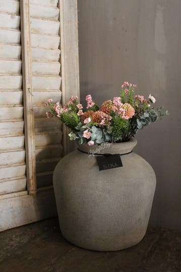 Namaak boeket Dahlia / Euca pink green 33 cm, Ophalen of Verzenden, Nieuw