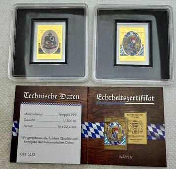 Tsjaad. 3000 Francs Wappen , oro, 2 x 1/500 Oz (Zonder