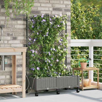 vidaXL Tuin Pot met Irrigatie en Wielen 2 st Lichtgrijs PP, Verzenden, Nieuw, Minder dan 60 cm, 60 cm of meer