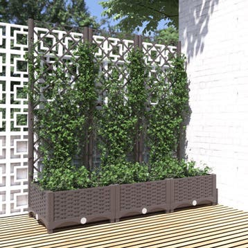vidaXL Plantenbak met trellis bruin 120x40x121,5 cm PP, Tuin en Terras, Bloembakken en Plantenbakken, Verzenden, Nieuw, Kunststof
