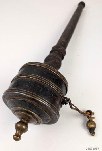 Antiek Gebedsmolen of gebedswiel - koper / hout / brons -