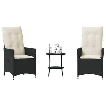 vidaXL 3-delige Bistroset met kussens poly rattan zwart, Verzenden, Nieuw