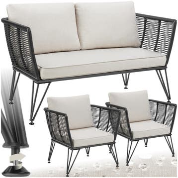 Tuin-loungeset Sundo in rope-design van wicker - antraciet, Verzenden, Nieuw