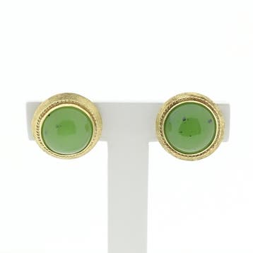 Gouden oorstekers met Jade (Oorbellen), Gebruikt, Overige kleuren, Ophalen of Verzenden, Met edelsteen