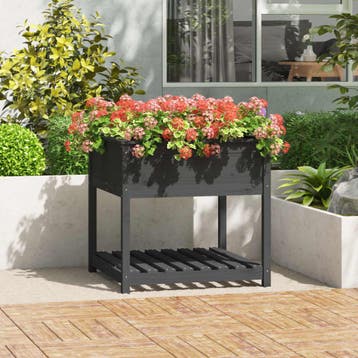 vidaXL Plantenbak met schap 82,5x82,5x81 cm massief, Verzenden, Nieuw, Hout, 60 cm of meer