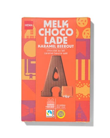 HEMA Chocoladeletter melk karamel zeezout A 135g, Verzenden, Nieuw