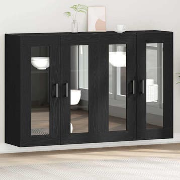 vidaXL Wandkasten 2 pcs Zwart Eiken 69,5 x 34 x 90 cm, Minder dan 50 cm, Verzenden, Nieuw, Minder dan 100 cm