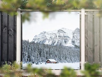 NR 1430: Tuinposter berglandschap winter 180x180cm, Nieuw